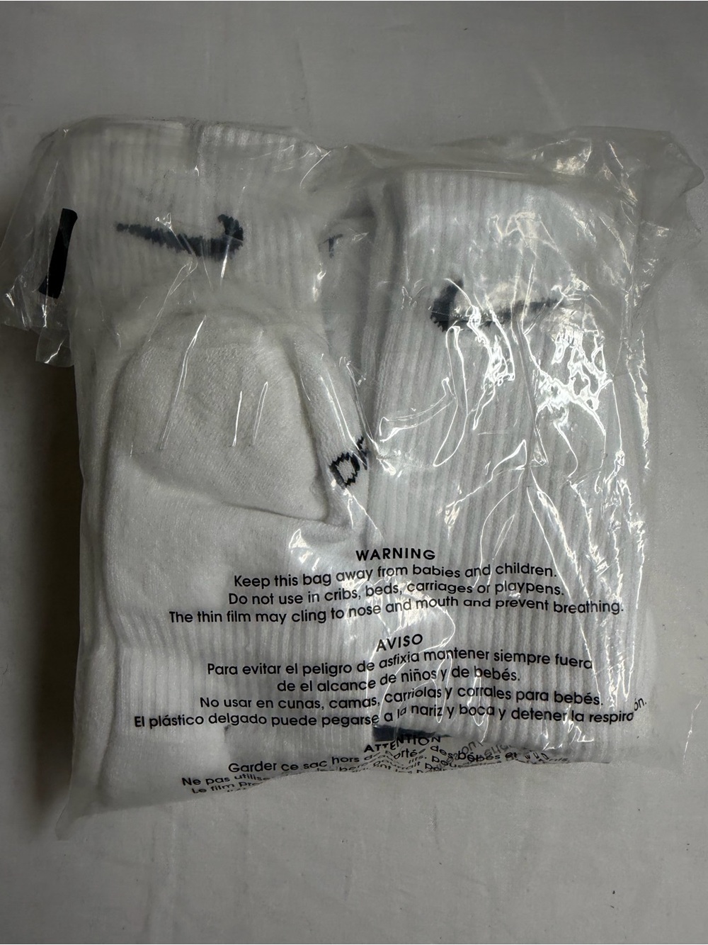 Nike White Crew Athletic Socks with Black Swoosh